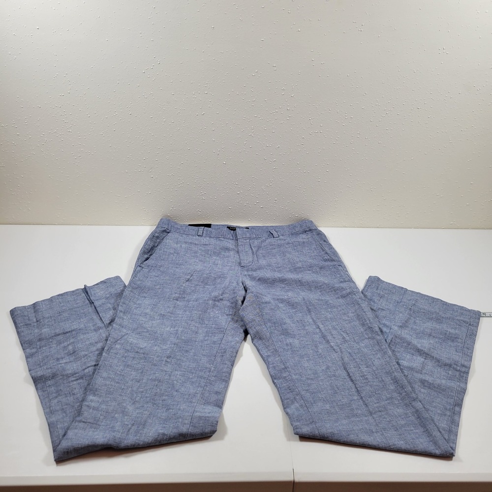 NWT Banana Republic Factory Trousers Womens 6 Blue Martin Fit Linen Cotton Blend